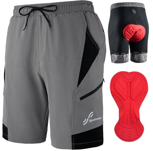 Sportneer MTB-shorts för män, MTB-shorts, vadderade cykelshorts för män, 3D vadderade mountainbike, shorts, MTB, cykelsport för utomhuscykling