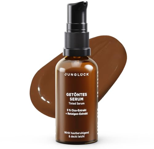JUNGLÜCK Getöntes Serum Gesicht – Vegan | Pflegende Foundation mit Hyaluron | Gesichtsserum für einen natürlichen No-Make-Up Look mit leichter Deckkraft für einen gleichmäßigen Teint - Dunkel