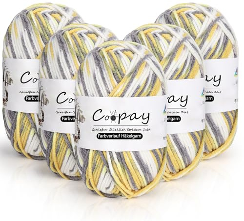 Coopay Lana per Uncinetto, 5 x 50g Filato a Colori per Uncinetto, Lana a 5 Fili per Maglia, Lana Spessa Morbida per Uncinetto, Filato Colorato per Maglia e Uncinetto, Bello Filato in Acrilico per
