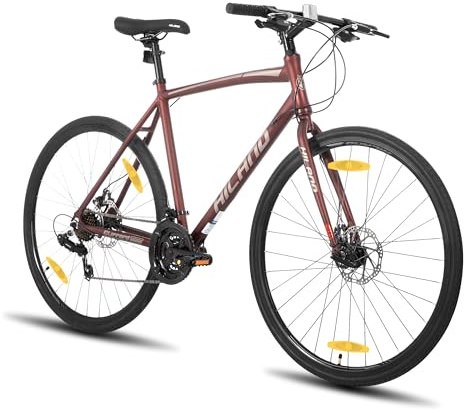 Hiland 28 tums vägcykel, stadsbord pendlare cykel med skivbroms för män, 570 mm ram bekvämt vägcykel 700C hjul 21 växlar röd