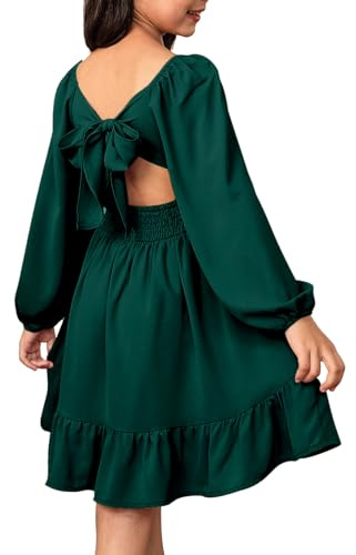 blibean Girl Winter Christmas Dress Tween Long Sleeve Wedding Dresses Big Kids Boho Formal Outfit Teen Flower Dance Clothes Vestidos para Niñas Size 12-13 Years Hunter Green