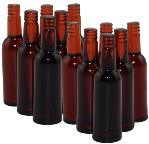 KICHOUSE Mini Botellas De Cerveza Miniatura para Casa De Muñecas, Tamaño Pequeño, Resina Color Marrón, Decoración para Escenas De Cocina y Salón, Set De 12 Piezas