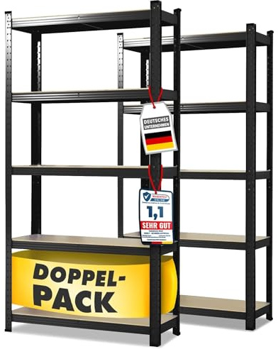etm Lot de 2 étagères pour charges lourdes - 150 x 75 x 30 cm - Noir - Étagère de rangement - Système d'emboîtement - Montage sans outils (Lakota, noir)