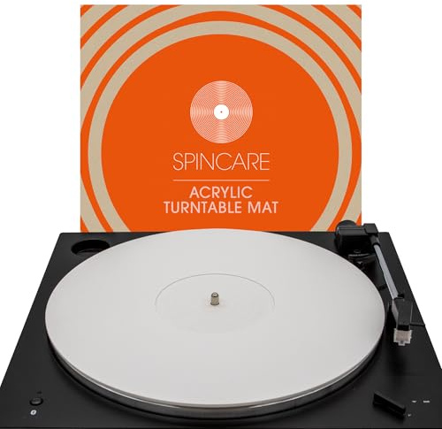 White Acrylic Turntable Slipmat for Vinyl Record Players | Spincare Premium 4mm Turntable Mat | 12 Vinyl Platter slipmat | Improves LP Record Playback Quality | Premium Slip Mat