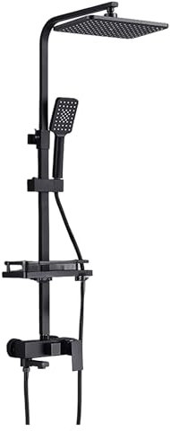 Duscharmatur mit thermostat, Edelstahl Duschpaneel mit Armatur, 4 Massagedüsen, Handbrause und Wanneneinlauf, Duschamaturen set Duschsäule Duschset (3 Massagedüsen-Schwarz)