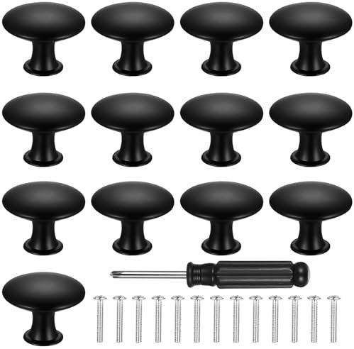 13 Pcs Bouton de Meuble Vintage, Bouton de Porte de Placard, Boutons de Tiroir en Noir, Poignees de Porte de Cuisine Ronds, Poignet Poignée pour Commode Armoire Meuble, avec Tournevis(30 mm, Noir)