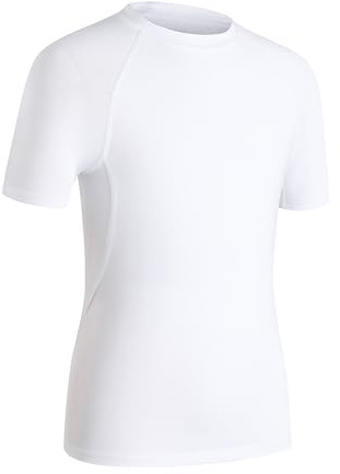 HYCOPROT Boys' Compression Shirt Short Sleeves Kid Performance Undershirt Athletic Base Layer Top Quick Dry Breathable Shirt White