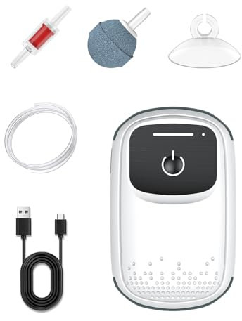 Pawfly Aquarium Air Pump, Rechargeable Battery Oxygen Pump for 19-76 L Fish Tank Bucket, Portable Live Bait Aerator for Fish, Adjustable Fish Tank Air Pump for Outdoor Fishing and Fish Transport