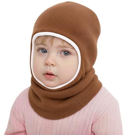 DRESHOW Kinder Wintermütze Warme Schal Schlupfmütze Strickmütze mit Kapuze aus Fleece Weiche Schalmütze Beanie Mütze für Kleinkinder Jungen Mädchen 1-6 Jahre