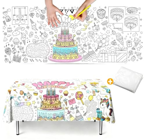 Nasxkji Colouring Table Cloths 183x76cm/72×30 inch Table Cloth Colouring Birthday Cake for Multiple Users Giant for Family Gatherings Party Craft Activities
