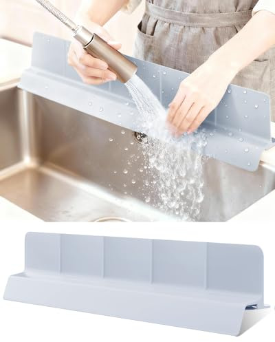 AyNirser Kitchen Sink Splash Guard 23 18 30 Silicone Water Guard with Strong Suction Cups, Faucet & Countertop Protector, Bathroom & Sink Edge Splash Guard Strip, Dishwasher Safe-Grey 23