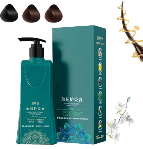 Plant-Based Hair Coloring Cream, Mild Formula Long Lasting Hair Dye Set, Single Agent Floral Dye for Gray Coverage, Nourishing Hair Color Shampoo for Women and Men (Black, 210ml)