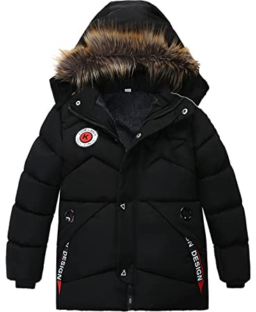 Cappotto Invernale con Cappuccio per Ragazzi Giacca Calda e Stilosa per Bambini Abbigliamento Moda Junior Piumino Freddo Protettivo Impermeabile (Black, 2 Years)