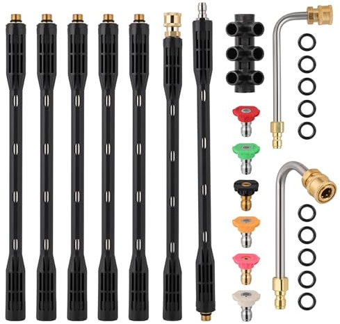 Lance TéLescopique Nettoyeur Haute Pression: Rallonge de Nettoyeur Haute Pression Avec 6 Embouts, Connexion Rapide de 1/4- Lance Telescopique Pulverisateur Toiture pour GouttièRes, Toits, Volets