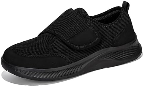 Puntera Ancha Zapatillas Casual para Hombre Mujer Diabéticos Pies Hinchados Zapatos Sin Cordones Antideslizantes (Negro, Adulto, 45, Números, Sistema Tallas Calzado EU, X-Ancho)
