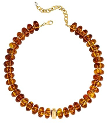 Hanaoops Colorful Beaded Necklaces for Girls Women Chunky Bohemian Beads Choker Necklace Y2K Adjustable Choker for Birthday Jewellery Gifts (Amber, Stainless Steel)