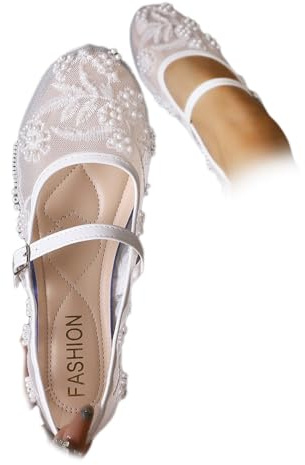 Ballerines plates en dentelle brodée pour femme - Maille transparente - Broderie florale - Respirantes et confortables - Chaussures Mary Jane élégantes - Tendance au quotidien