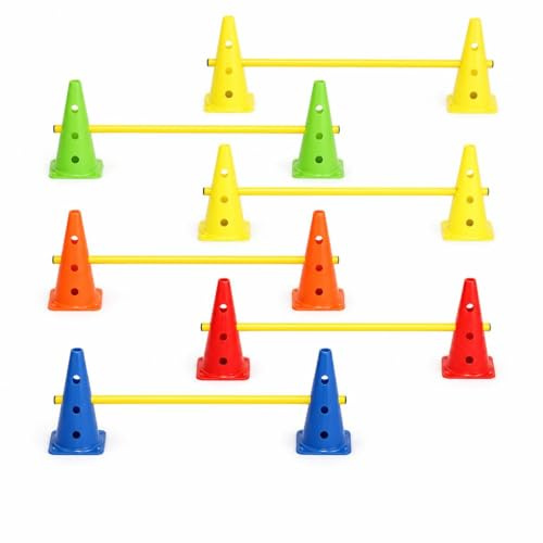 SZLIFE Set coni e aste allenamento calcio, 10 coni agilità e 5 slalom gialli da 1m, per bambini, 38CM