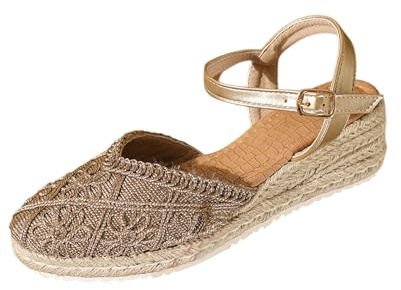 Women's Closed Toe Sandals Summer Comfortable - Wedge Sandals Women Chic Straw Shoe Breathable Espadrilles Casual Shoes Garden Espadrille with Ankle Strap Sandalette, Rose Gold, 6 UK