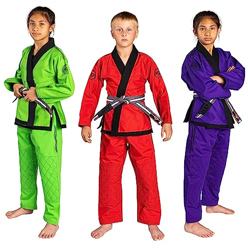KO Sports Gear Gi-Uniform-Set für Kinder, BJJ Jiu Jitsu Gi, Kimono und Hose, sanforisiert, Rot/Ausflug, einfarbig (Getaway Solids), M3