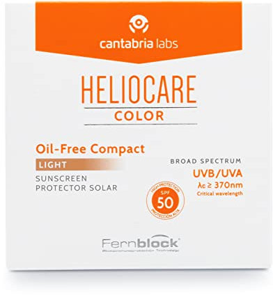 Cantabria Labs Heliocare Color Compacto Oil-Free SPF 50 - Fotoprotección Avanzada con Color, Antioxidante, Formato Compacto, Acabado Mate, para Pieles Mixtas o Grasas, Light, 10gr