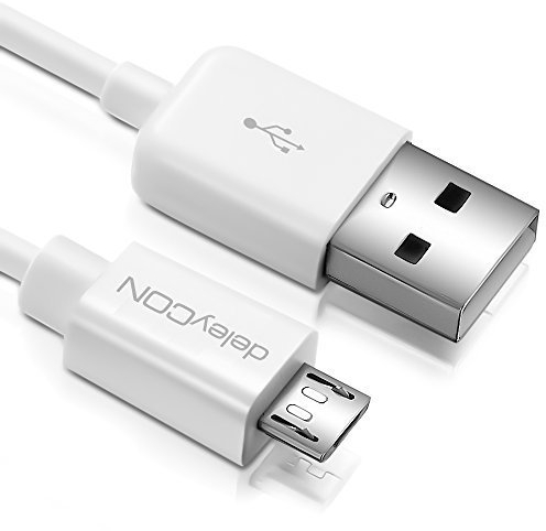 deleyCON 0,5m Micro USB Câble de Charge et de Données Court - Compatible avec Téléphones Android, Smartphones, Tablettes, Lecteurs MP3, Appareils Photo, etc. - Blanc