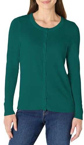 Amazon Essentials Jersey Cárdigan de Cuello a La Caja Ligero (Disponible en Tallas Grandes) Mujer, Verde Oscuro, L