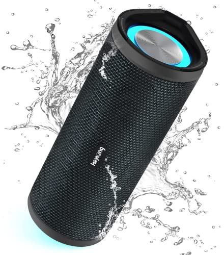 HEYSONG Portable Bluetooth Speaker, Waterproof Outdoor Speakers with LED Light, Enhanced Bass, IPX7 Floating, 40H Play, TF Card, True Wireless Stereo for Party, Shower, Biking, Gifts for Men