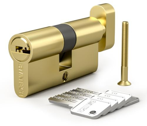 Bwintech 1 Pz 40T/40mm Euro Cilindro in Ottone, 80mm Pomello/Chiave a Barile con 5 Chiavi Orizzontali in Ottone,Anti-picking, Anti-perforazione, Anti-scatto, Anti-urto, Finitura in Ottone Lucido