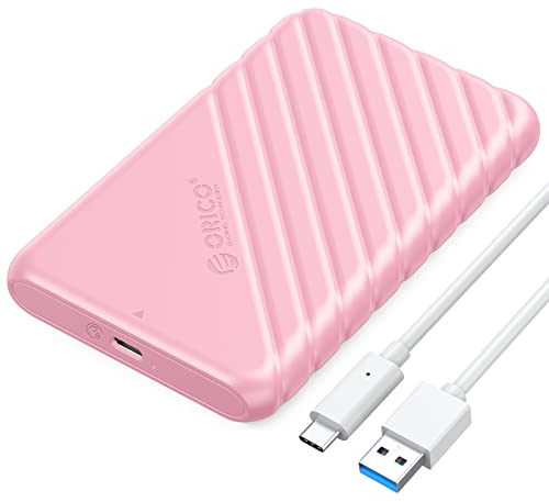 Festplattengehäuse 2,5 Zoll, ORICO 6Gbps USB C 3.1 Gen 1 Festplatten Gehäuse für 9.5mm 7mm 2.5 Zoll SATA SSD HDD, UASP Trim unterstützt, mit USB 3.0 Kabel, Werkzeugloses Externe SSD Gehäuse(Rosa)