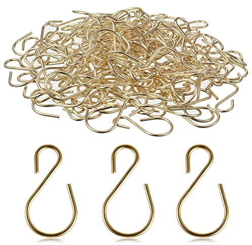 Sratte 120 Pcs Mini S Hook for Hanging 1 Inch Metal Hanging Hooks S Shaped Iron Wire Hangers Mini Ornament Storage Hangers for Irish Day Decor Pot Plant Jewelry Keychain (Champagne Gold)