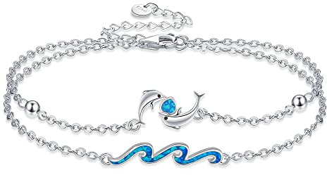 ONEFINITY Bracciale da donna a forma di tartaruga/balena/delfino, in argento Sterling 925, blu opale, regolabile, stile oceano, idea regalo, 7+2 Zoll, Argento sterling, Opale