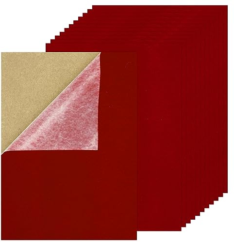 Lusofie 12 Sheets Velvet Felt Sheet Red Self Adhesive Felt Fabric Square 12x 8 Back Sticky Drawer Liner for Sewing Projects DIY Craft Jewelry Box