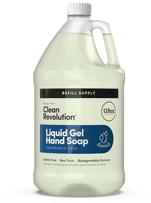 Clean Revolution Liquid Gel Hand Soap, Silky Rich Liquid, Quick Lather, Fast Rinsing, (Fragrance Free) 128 Fl Oz
