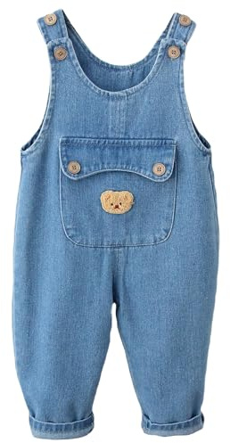 SEAUR Mono de Jean Petos y Monos de Mezclilla Bebé Pantalones de Peto Niños Niñas Romper con Botones Casual Pantalones de Tirantes Azul 2 9-18 Meses