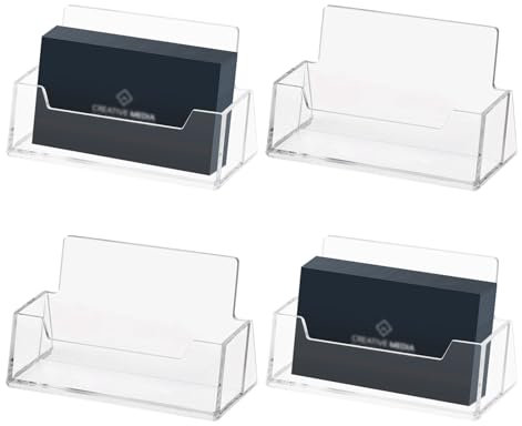 Dokeno 4 Pezzi Porta Biglietti da Visita in Acrilico, Supporto per Biglietti da Tavolo Espositore Trasparente da Scrivania Custodia per Biglietti da Visita in Plastica per Casa e Ufficio