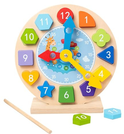Genérico Reloj didáctico para niños pequeños, Juguete de Reloj de Madera - Reloj de Aprendizaje Interactivo,Reloj de guardería Juguete Educativo para cumpleaños Año Nuevo Navidad Pascua