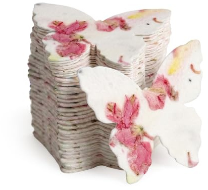 Seed Bloom 50 pezzi di piccoli semi di carta rosa e gialla a forma di farfalla – Scrivibile e piantabile, seme di fiori selvatici, regalo della mamma per la festa della mamma, utilizzabile per