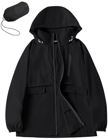 Avoogue Packable Rain Coat for Women Waterproof Lightweight Rainwears with Hood Cycling Windbreaker (Black, XL)