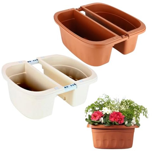 GarPet Blumenkasten Balkongeländer Beidseitig Balkon Blumenkasten Doppelseitig Balkonkasten mit Halterung Geländerkasten mit Wasserspeicher (Weiß, 40 cm)