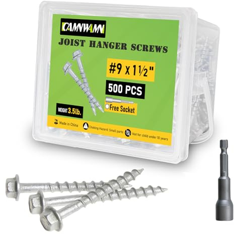 500 pcs Connector Screws #9 x 1-1/2, Replace 9112R500 and 10D Nail 1/4 Hex Drive, Heavy-Duty Joist Hanger Screws for Decking,Framing Connections,1500 Hours Salt Spray Test, Mechanical Galvanized