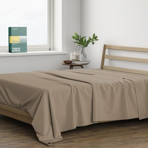 THREAD SPREAD 100% Organic Cotton Percale Weave Fitted Sheet King Size, Taupe, 1 Deep Pocket King Fitted Sheet, Fits Mattress Upto 16 Crisp and Cool Bed Linen, Luxury GOTS Certified Sheets