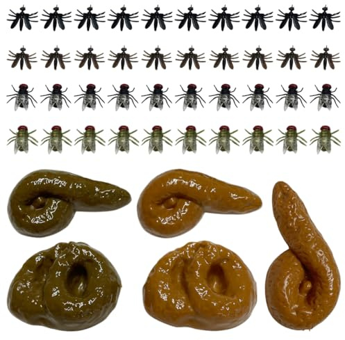 DOKRIN Artículos de broma,Set de 45 piezas de caca, mosquitos, moscas y otros accesorios de plástico para Halloween