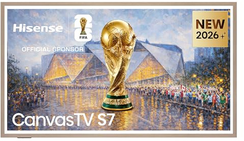 Hisense Canvas TV QLED 144Hz 65 4K 65S7S, Hi-Matte Display, Audio 2.0.2 Tuned by Devialet, VIDAA OS, Dolby Vision IQ, Native 144Hz Game Mode, Art Gallery, 4 HDMI 2.1, Wifi, Bluetooth, AirPlay