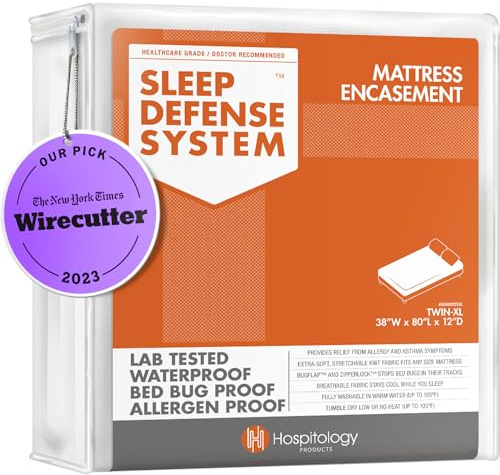 HOSPITOLOGY PRODUCTS Mattress Encasement - Zippered Bed Bug Dust Mite Proof Hypoallergenic - Sleep Defense System - Twin XL - Waterproof - Stretchable - Standard 12 Depth - 38 W x 80 L