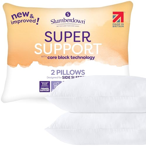 Slumberdown Super Support Pillows 2 Pack - Firm & Supportive Pillow for Side Sleepers, Reduces Neck & Shoulder Pain | Foam Block, UK-Made, Non-Allergenic & Washable (48 x 74cm)