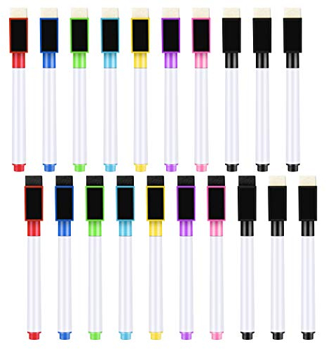 Meetory 20 Stück Whiteboard Marker Magnetisch, 3 in 1 Folienstift Trocken Abwischbare Stifte Folienstift mit Radierer, Magnettafel Stift für Schule Zuhause und Spiel (11.3 x 1 cm)