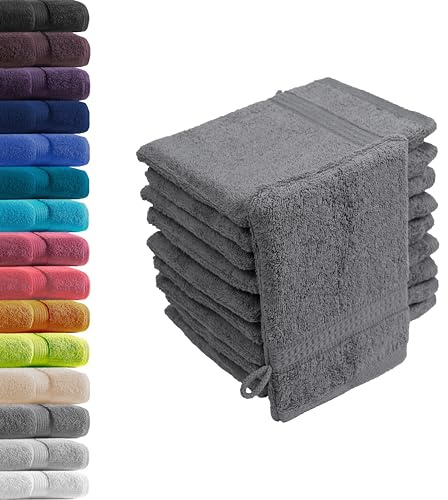 Hometex Premium Textiles Lot de 10 gants de toilette Anthracite 16 x 21 cm 100 % coton éponge Oeko-TEX Standard 100 Qualité supérieure 500 g/m²
