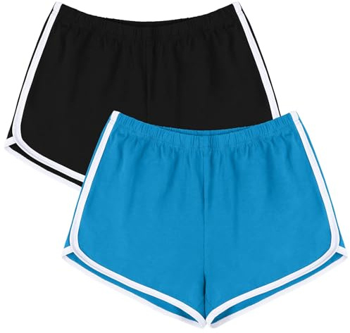 URATOT Damen-Shorts aus Baumwolle für Gym, Yoga, Sommer, Laufen, Sport und Tanz mit elastischem Bund, 2er-Pack, Klein
