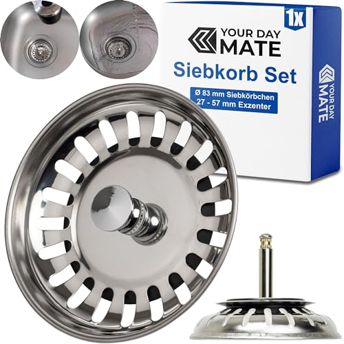 Cesto para Fregadero, 1 Unidad, cesto para Fregadero de Ø 83 mm, en Acero Inoxidable, Espiga excéntrica Que sobresale 27-57 mm en el desagüe, Pasador de Ø 8 mm, Repuesto para fregaderos de Cocina